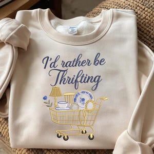 I’d Rather Be Thrifting Embroidery Design, Blue And Gold Vintage Embroidery File, Thrift Aesthetic Digital File, Instant Download, 4 Size image 5