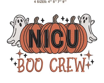 NICU Boo Crew Machine Embroidery Design | Halloween Nurse Squad Pumpkin Ghost | Spooky Hospital Sweatshirt File PES JEF VP3