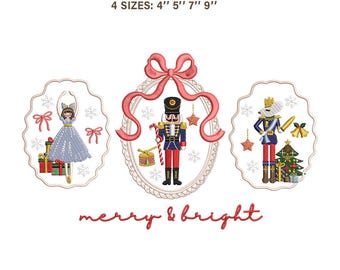 Nutcracker Ballet Embroidery Design | Vintage Christmas Cameo Frame Machine Files | Merry And Bright Coquette Border 4 Sizes | PES JEF