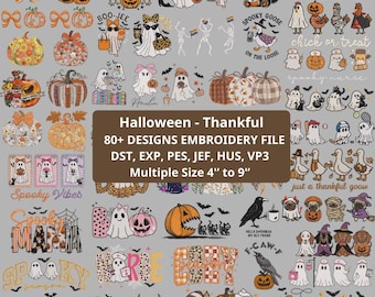 Halloween Fall Embroidery File Bundle, Spooky Thanksgiving Designs (Instant Download)