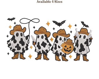 Western Cowboy Ghost Embroidery Design, Howdy Halloween Cow Print Spooky Country, Digital File, Instant Download, Pes Dst Jef