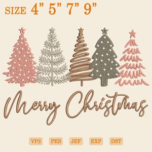 Embroidered Merry Christmas Digital File, Christmas Tree Embroidery Design, Pine-Tree, Machine Embroidery Design, Instant Download, PES DST