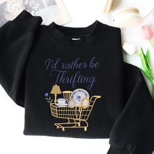 I’d Rather Be Thrifting Embroidery Design, Blue And Gold Vintage Embroidery File, Thrift Aesthetic Digital File, Instant Download, 4 Size image 4