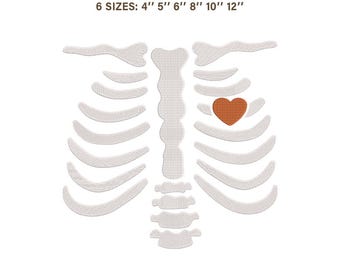 Skeleton Ribcage with Heart Embroidery Design | Spooky Season Bones Pattern | Halloween Sweatshirt File | PES JEF VP3