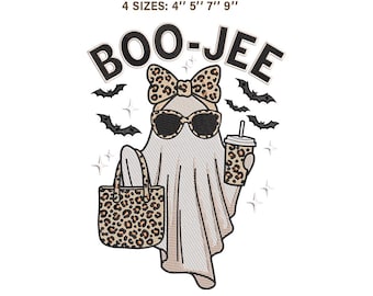 Boo-Jee Ghost Machine Embroidery Design | Leopard Print Bougie Halloween | Iced Coffee Spooky Sweatshirt File PES JEF VP3