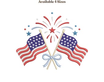 Desenho de bordado da bandeira americana com laço | Arquivo de bordado patriótico para o 250º aniversário dos EUA | Bordado à máquina para o 4 de julho | Bandeira dos EUA para o Dia da Memória