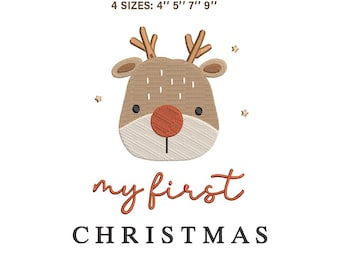 Baby First Christmas Embroidery Design | Cute Reindeer Newborn Holiday Digital File | My 1st Xmas Onesie Patch PES JEF VP3