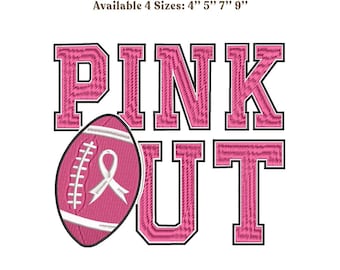 Pink Out Football Embroidery Design, Breast Cancer Ribbon Varsity Letter, Pes Dst, Digital File, Instant Download