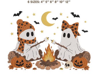 Spooky Season Ghost Bonfire Embroidery Design | Halloween S'mores Fall Pattern | PES JEF VP3
