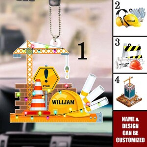 Gepersonaliseerde bouwplaatsornament, bouwvakker kerstornament, bouwvakkerornament, cadeau voor bouwvakker