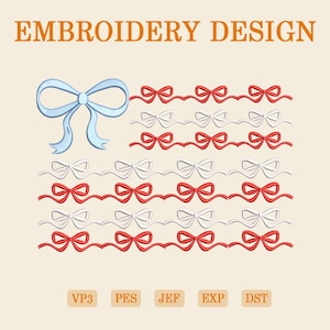 Embroidery Design Bow Scalloped American Flag July 4th, Fourth of July Embroidery, Embroidery Design Red White And Blue, America Flag