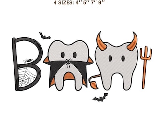 Dental Halloween Boo Embroidery Design | Spooky Dentist Teeth Pattern | Hygienist Scrub File | PES JEF VP3