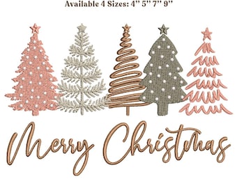 Embroidered Merry Christmas Digital File, Christmas Tree Embroidery Design, Pine-Tree, Machine Embroidery Design, Instant Download, PES DST