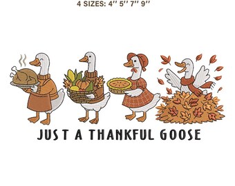 Just A Thankful Goose Embroidery Design | Funny Thanksgiving Fall Pattern | Autumn Harvest Pie | PES JEF VP3