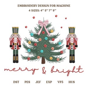 Vrolijk en stralend borduurpatroon | Notenkraker kerstboom digitaal bestand | Klassieke kerstdecoratie grote patch PES JEF