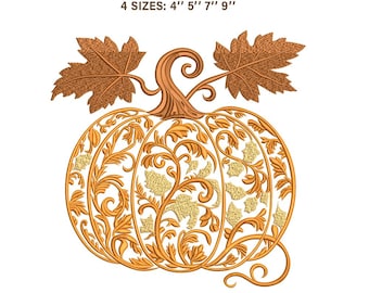 Filigree Pumpkin Machine Embroidery Design | Elegant Scrollwork Fall Autumn | Floral Thanksgiving Sweatshirt File PES JEF VP3