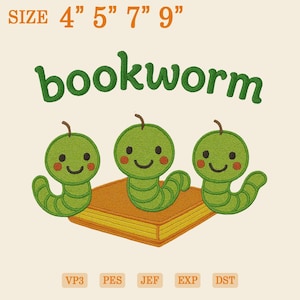Embroidery Design Bookworm, Bookish Embroidery, Cosy Reading, Gift for Book Lover, Gift for Readers, Teacher Books Lover Embroidery Design