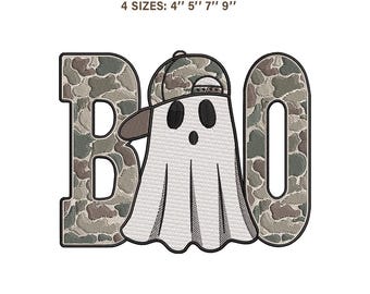 Camo Boo Ghost Embroidery Design | Boy Halloween Hunting Pattern | PES JEF VP3