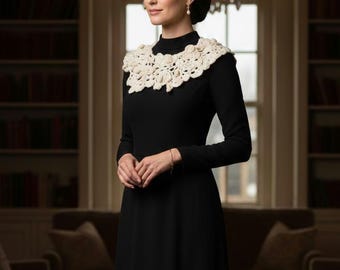 Collar de ganchillo de forma libre Ivory Blossom OOAK - Capa escultórica para vestir - Chal nupcial vanguardista - Arte para lucir