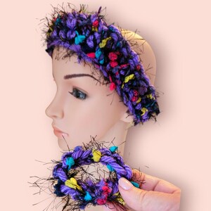 OOAK Fancy Crochet Headband W/Bracelet, Artsy Headband, Artsy Bracelet, 2 Pc Handmade Accessory Set, Boho Chic Accessories Art To Wear
