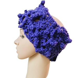 Wide Purple Headband, Statement Head Scarf, Freeform Crochet Headband for Women, Handmade Chunky Headband, Handmade Wearable Art Boho