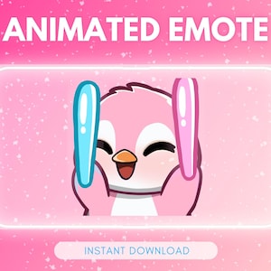 ANIMATED emote twitch & discord - Cute pink raving penguin &lt;3