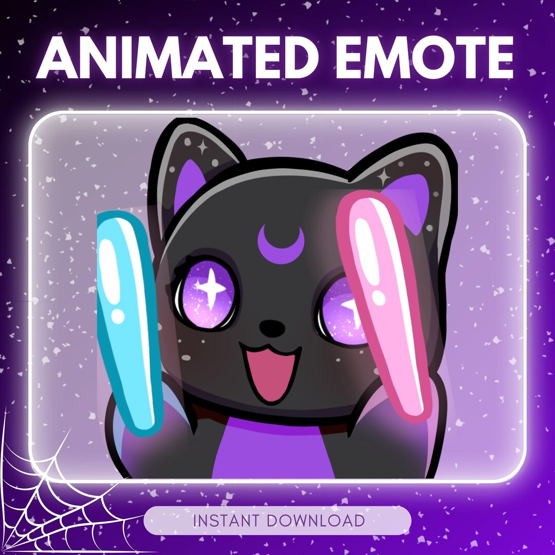 Cat Raving ANIMATED Emote Twitch & Discord - Cute Raving Black Witchy Kitty Cat