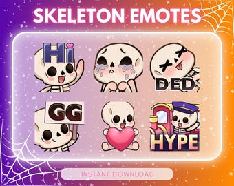 Chibi Skeleton Emote Pack – Twitch & Discord Streamer Emotes (Instant Download)