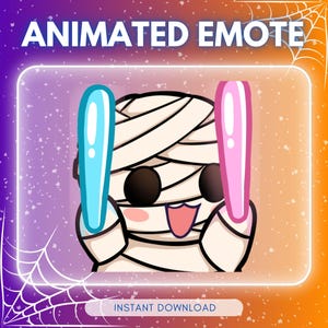 ANIMATED emote twitch & discord - Cute raving mummy &lt;3 - halloween emotes edition - chibi cute monsters animations - light sticks mummy