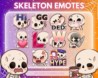 Cute Chibi Skeleton Emote Pack – Twitch & Discord (Digital Download)
