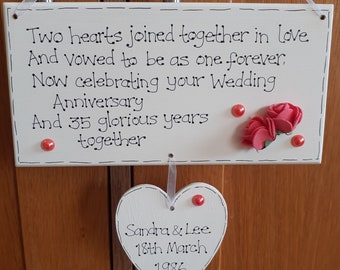 Personalised 35th Wedding Anniversary, Coral Wedding Anniversary, Years Married, Marriage, Celebration, Gift Plaque, Sign *KKUK Exclusive