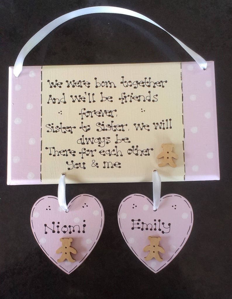 RED OCEAN Born Together Friends Forever Twins Keepsake Gift Hanging Plaque Family Sign