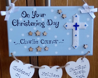 Personalised On Your Christening Day Gift Plaque, Godson, Goddaughter, Baptism, Confirmation Day, Star, Cross, Faith, Custom Sign