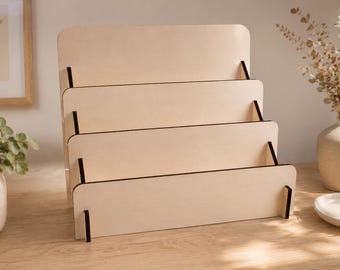 Présentoir en bois sur mesure – Présentoir bijoux, cartes postales et objets à marches personnalisable, stand marché créateur