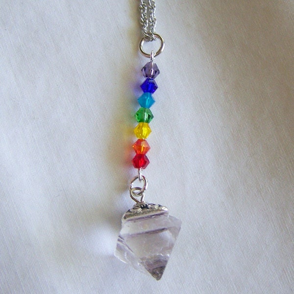 Rainbow Crystals Fluorite Pyramid Gemstone Pendulum Pendant Necklace