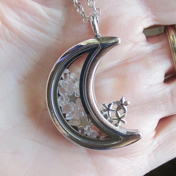 Herkimer Diamonds Crystal Moon Double Sided Glass Locket Necklace