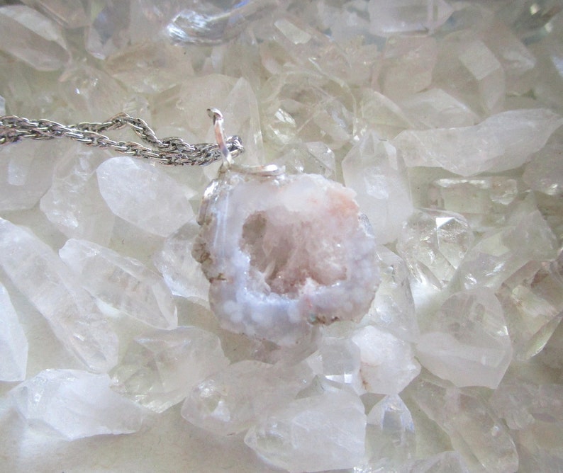 Natural Quartz Druzy Raw Geode Pendant Necklace image 6