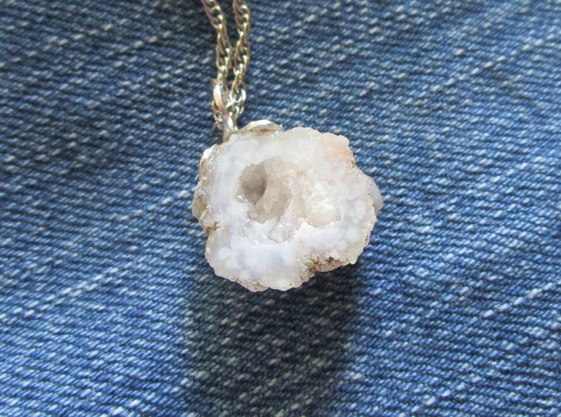 Natural Quartz Druzy Raw Geode Pendant Necklace image 2