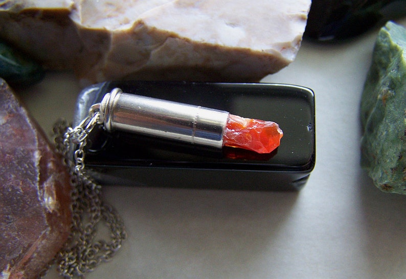 Orange Fire Opal Silver Bullet Necklace image 7