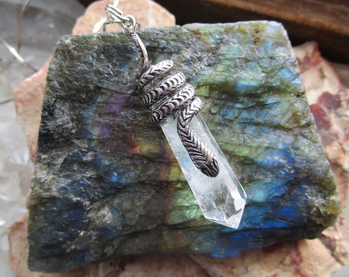 Sterling Silver Black Obsidian Tourmaline Crystal Snake Necklace Jewelry as Gifts
