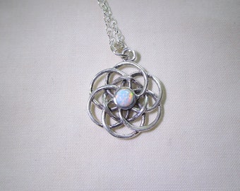 Natural Opal Gemstone Sterling Silver Celtic Knot Pendant Necklace
