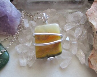 Bumble Bee Jasper Natural Crystal Wire Wrapped Pendant Necklace