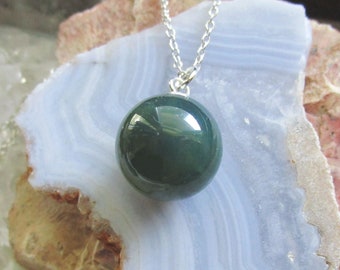 Natural Green Agate Crystal Ball Pendant Necklace