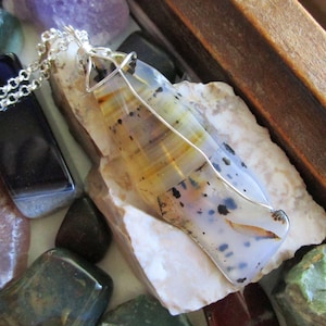 Dendrite Agate Natural Crystal Wire Wrapped Pendant Necklace
