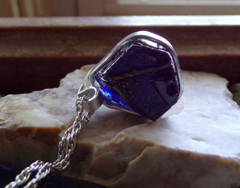Cobalt Blue Raw Sapphire Gemstone Crystal Pendant Necklace | Etsy
