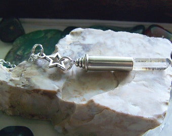 Natural Quartz Crystal Silver Star Bullet Pendant Necklace