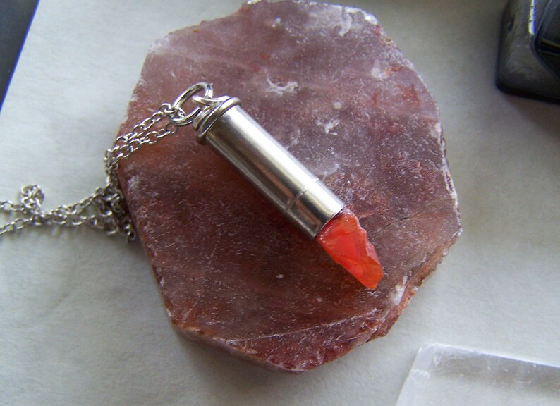 Orange Fire Opal Silver Bullet Necklace image 8