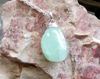 Natural Green Prehnite Crystal Pendant Necklace