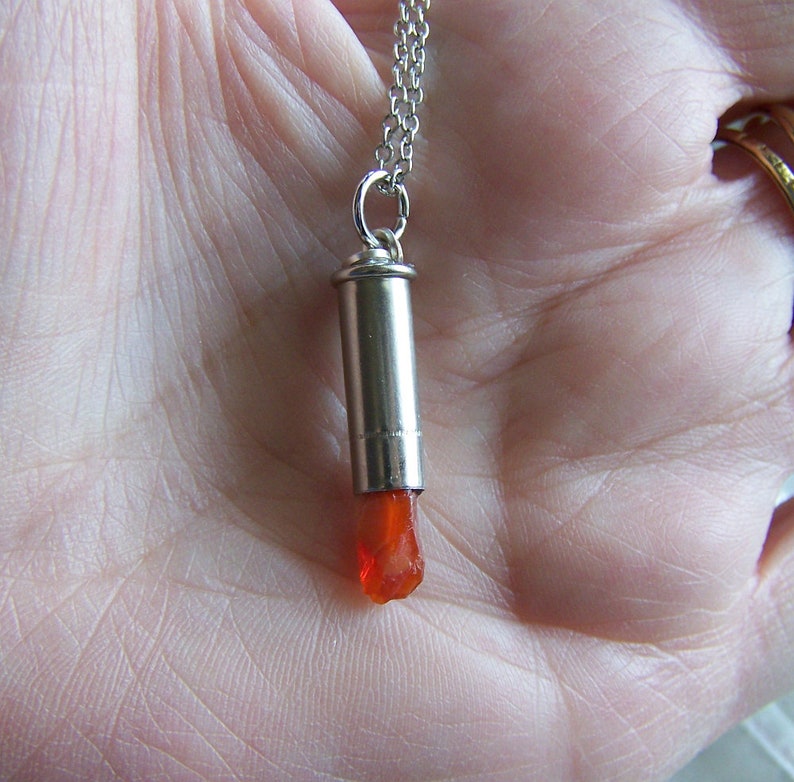 Orange Fire Opal Silver Bullet Necklace image 6