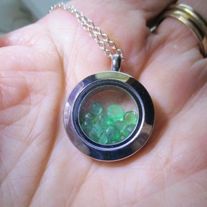 Emerald Gemstone Double Sided Floating Crystals Locket Pendant Necklace
